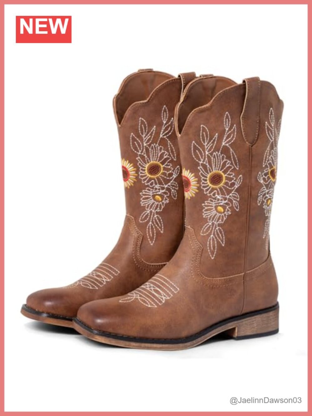 SheSole Square Toe Cowgirl Boots with Sunflower Embroidery - Women's Mid-Calf